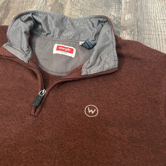 Wrangler 1/4 Zip Mens Fleece Rust Brown Large - Picture 2 of 4